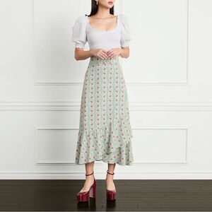 NWT Hill House Green Trailing Vine The Mirabel Skirt Multi Crepe Wrap Skirt‎ XL